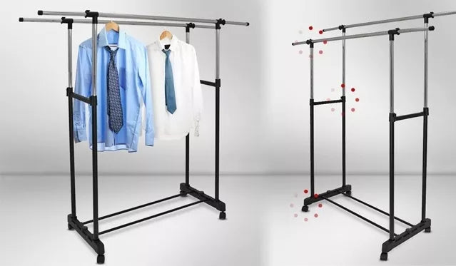 Kompaktiška dviguba drabužių pakaba