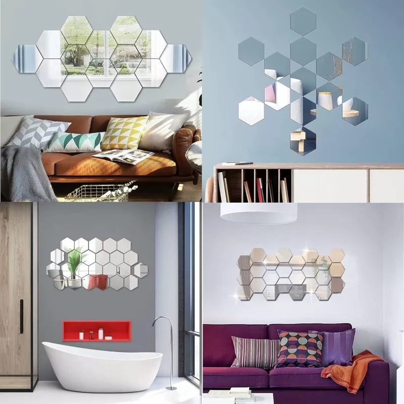 Veidrodiniai Lipdukai Šešiakampiai, 12 x 11 cm, 12 Vnt.