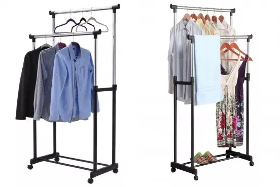 Kompaktiška dviguba drabužių pakaba