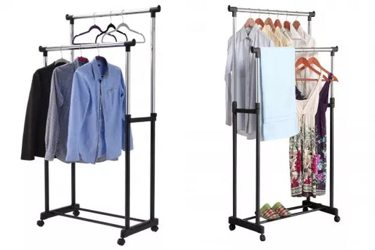 Kompaktiška dviguba drabužių pakaba