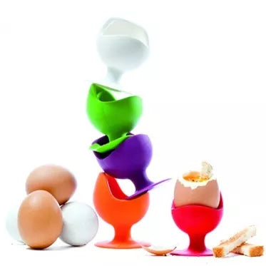 Spalvingi "SiliconeZone" kiaušinių stovai su šaukštais 4 vnt.