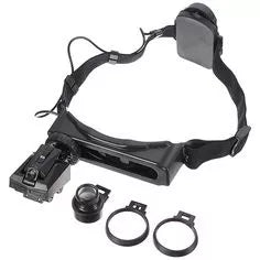 Juvelyro akiniai su didinamaisiais lęšiais ir apšvietimu