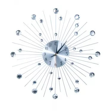 Sieninis laikrodis tiesiais spinduliais su kristalais