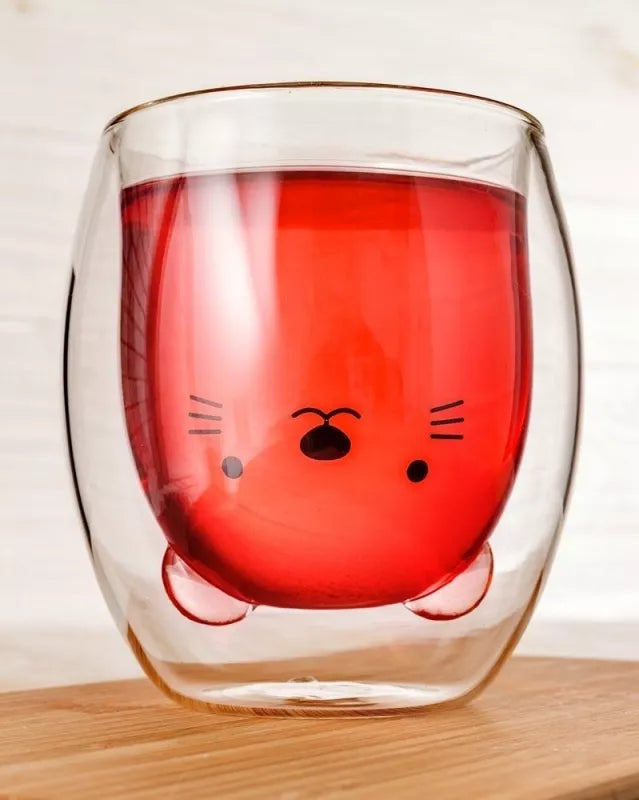 Dvigubos Sienelės Stiklinė - Katė, Balta