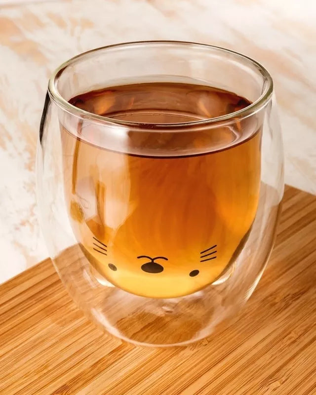 Dvigubos Sienelės Stiklinė - Katė, Balta