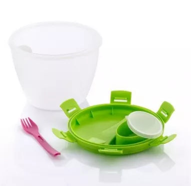 Indelis salotoms su šakute ir atskira talpa padažui