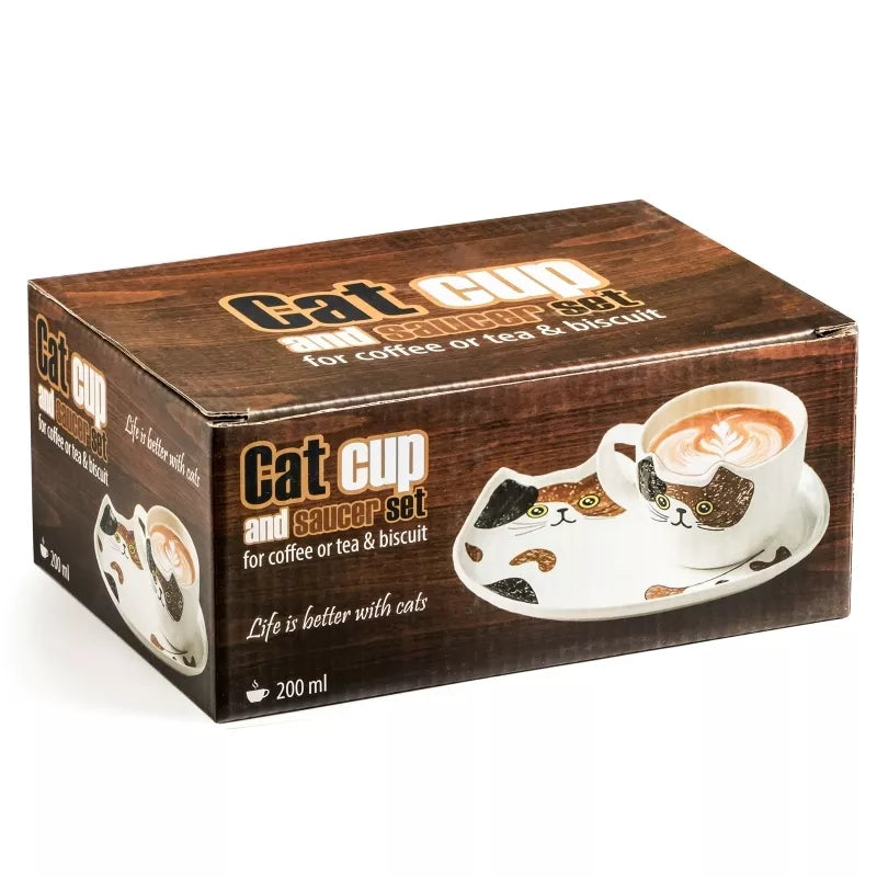 Katės Puodelio Ir Lėkštutės Rinkinys, Balta