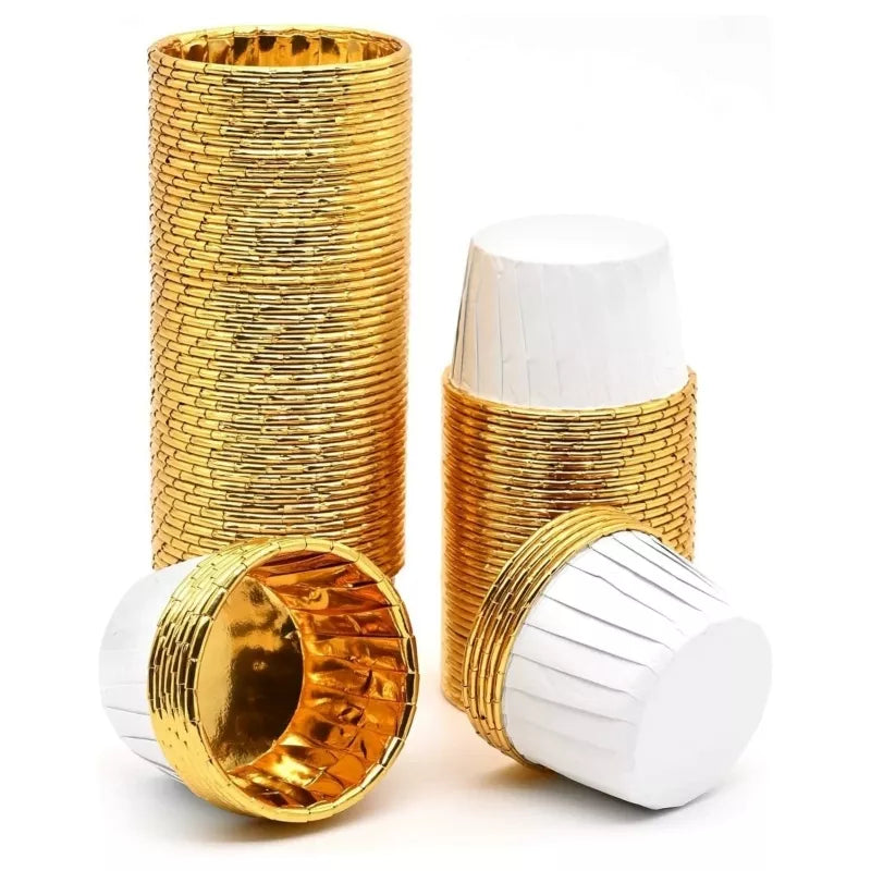 Keksiukų Kepimo Formelės, 50 vnt, Baltos Ir Auksinės