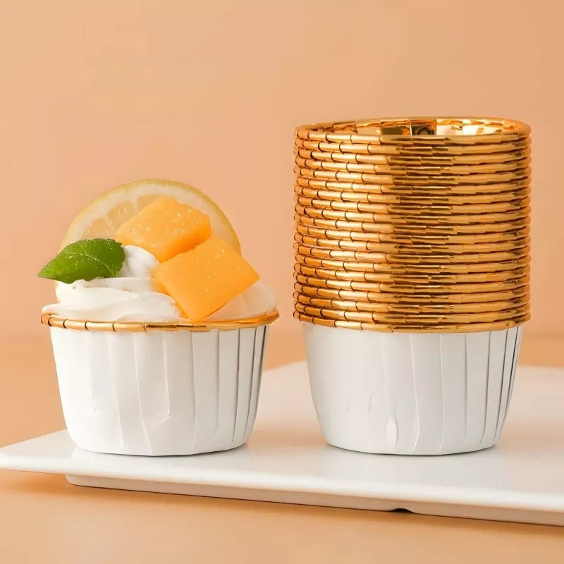 Keksiukų Kepimo Formelės, 50 vnt, Baltos Ir Auksinės