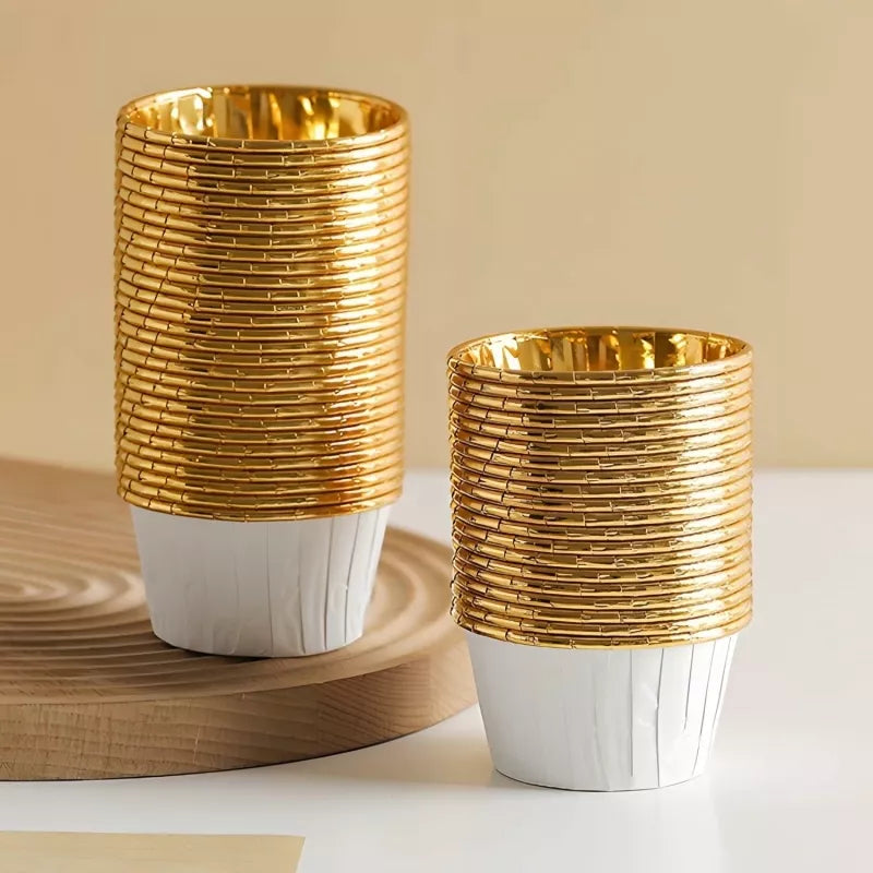 Keksiukų Kepimo Formelės, 50 vnt, Baltos Ir Auksinės