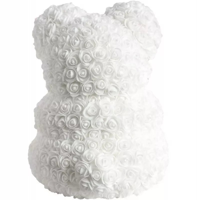 Led Rožių Meškiukas Su Širdyte 25 Cm, Baltas