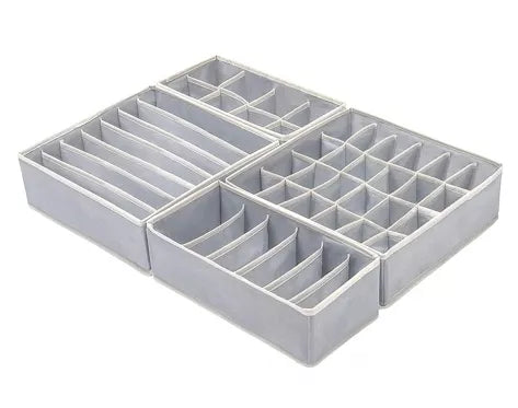 Medžiaginės stalčių dėžutės, 4 vnt (pilkos)