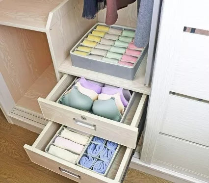 Medžiaginės stalčių dėžutės, 4 vnt (pilkos)