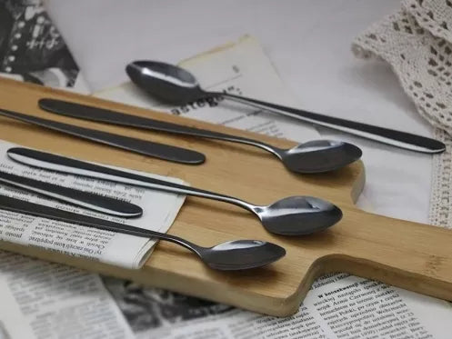 Nerūdijančio plieno juodi šaukšteliai, 6 vnt