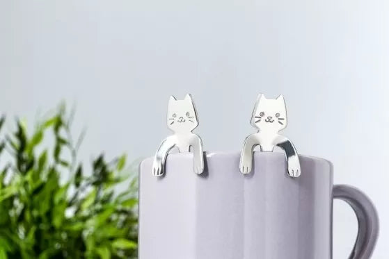 Nerūdijančio plieno šaukšteliai su kačiuko atvaizdu, 2 vnt (sidabriniai)