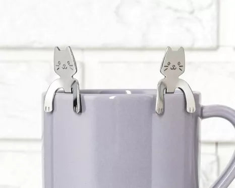 Nerūdijančio plieno šaukšteliai su kačiuko atvaizdu, 2 vnt (sidabriniai)