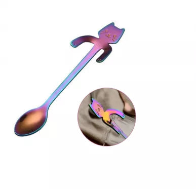 Nerūdijančio plieno šaukšteliai su kačiuko atvaizdu, 2 vnt (vaivorykštės spalvų)