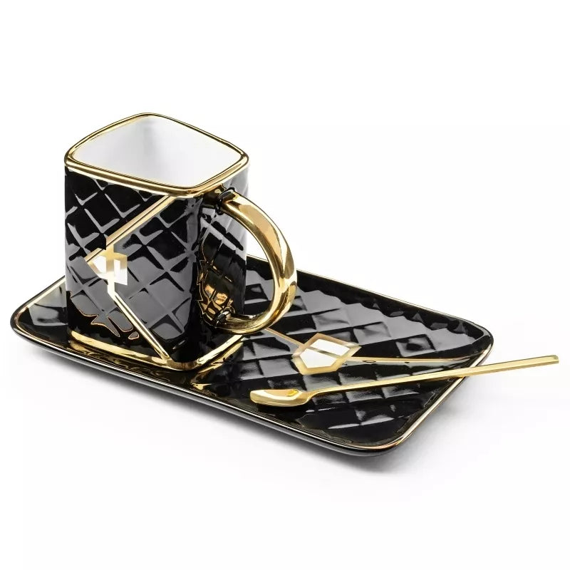 Rinkinys - Puodelis Su Lekštute Ir Šaukšteliu, Juodas