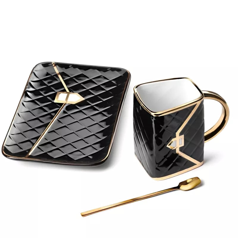 Rinkinys - Puodelis Su Lekštute Ir Šaukšteliu, Juodas