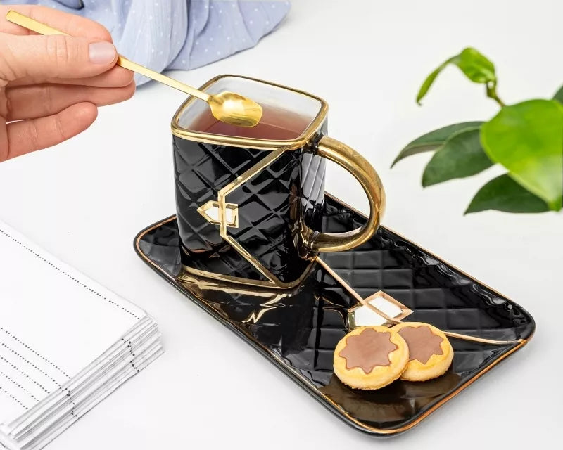 Rinkinys - Puodelis Su Lekštute Ir Šaukšteliu, Juodas