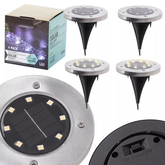 Saulės Sodo Šviestuvai 8 Led, 4 vnt, Šalta Balta Spalva