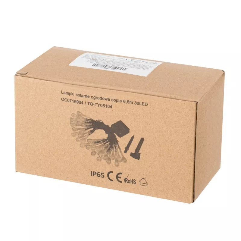 Saulės Įkraunama Sodo Girlianda, 6,5 m, 30 LED, Šiltai Balta