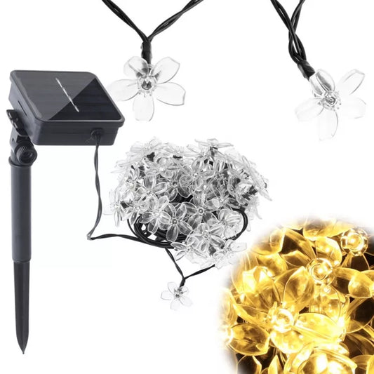 Saulės Įkraunama Sodo Girlianda, 7 m, 50 LED, Šiltai Balta