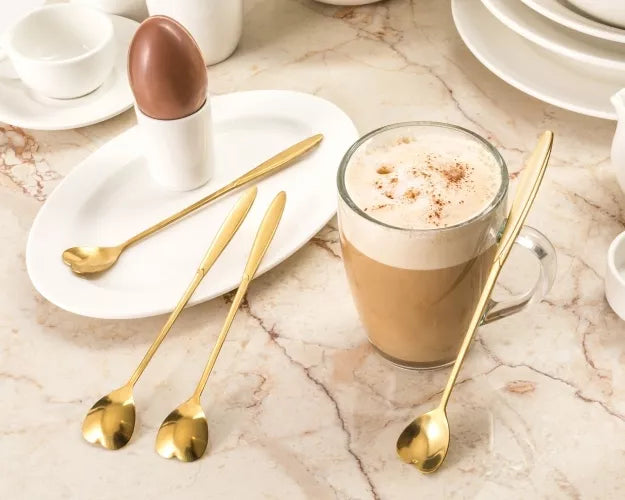 Širdelės Formos Šaukšteliai Su Ilga Rankenėle, Auksiniai