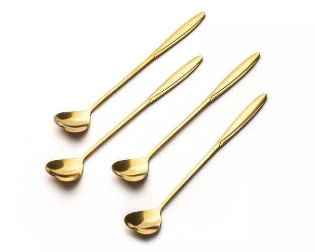 Širdelės Formos Šaukšteliai Su Ilga Rankenėle, Auksiniai