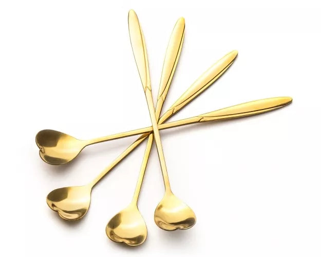 Širdelės Formos Šaukšteliai Su Ilga Rankenėle, Auksiniai