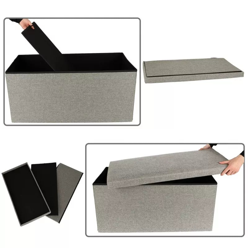 Sulankstomas Pufas Su Dėže Pilkas Didelis 76 X 38 X 38 Cm