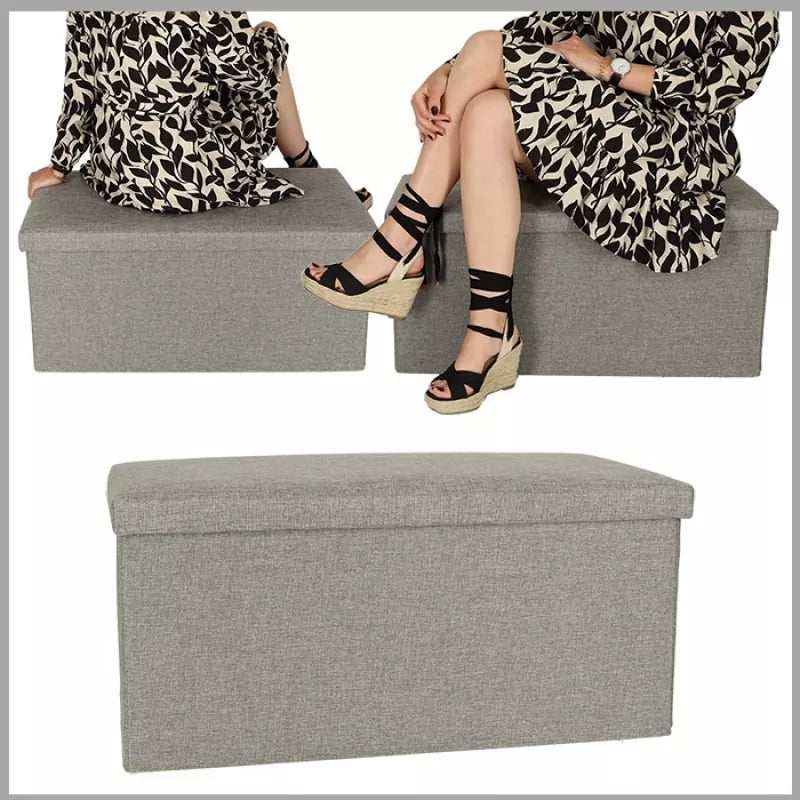 Sulankstomas Pufas Su Dėže Pilkas Didelis 76 X 38 X 38 Cm