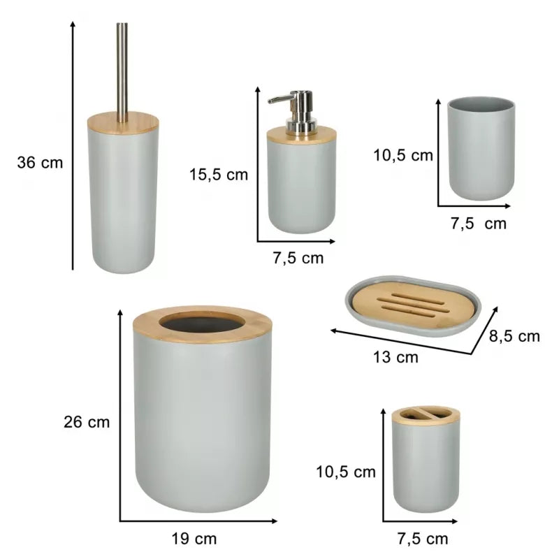 Vonios Reikmenų Komplektas 6 vnt, Pilkas