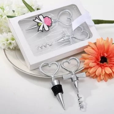 Vyno butelių atidarytuvas ir kamštis "Širdelė" (balta)