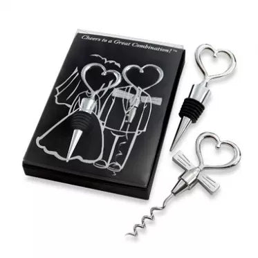 Vyno butelių atidarytuvas ir kamštis "Širdelė" (juoda)